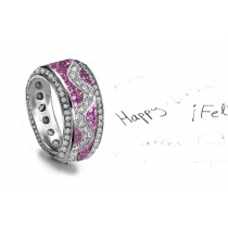 Platinum Micropavee Pink Sapphire Diamond Eternity Wave Band