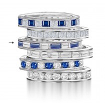 Milgrain Edge Baguette Diamond & Sapphire Eternity Band in Platinum