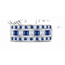 Stacked Round & Square Blue Sapphire & Diamond Eternity Band
