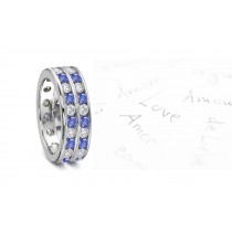 Teal Blue Sapphire & Diamond Double Row Channel Set Eternity Ring