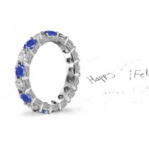 Scrolls & Motifs Decorated Sapphire & Diamond Gold Wedding Band 1 to 4 cts