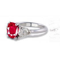 Ruby Engagement Ring: Platinum ruby oval ruby and diamond pears three stone anniversary ring