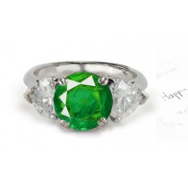 Simple Designs: Natural Emerald With Genuine Diamonds Three-Stone Ring in 14k White Gold & Platinum