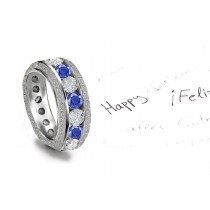 Sparkling Faceted Diamonds & Sapphires are set in middle of the sapphire engagement ring