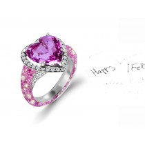 Shop Fine Quality Made To Order Halo pave Diamond & Pink Sapphire Eternity Style Engagement Rings