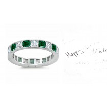 Made To Order Just For You Square Emerald & Diamond Bezel Set Eternity Wedding Band Rings