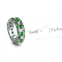 Sea-Green Hue: Platinum & Princess Cut Diamond & Emerald Eternity Ring Shows The Most Brilliant Green