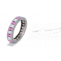 Princess Cut Pink Sapphire & Diamond Eternity Band in Gold