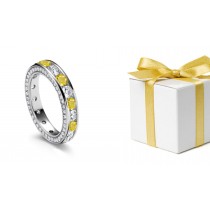 Yellow Sapphire & Diamond Eternity Band with Side Halo of Diamonds in Ring Size 3 to 8 in Gold