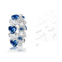 Popular Shape Gold Prong Set Heart Sapphire & Heart Diamond Eternity Wedding Band Size 3- 9