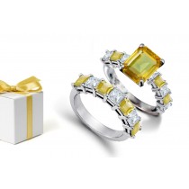 Symbolize Divine Glory: Richest Assortment of Gems: Octogon Yellow Sapphire & Square Sapphire & Diamond