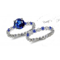 Fashionable Gems: Size 7 1.06 Carat Blue Round Royal White Sapphire Gemstone Diamond With 2 Rings of Gold