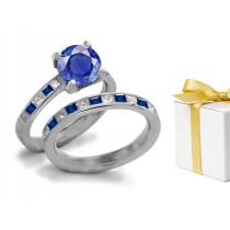 Royal Jewelry: Pure Symbolic Eye-Catching Gold Ring With Channel Set Fine Blue Sapphire & Diamond 14k White 13.12 CT