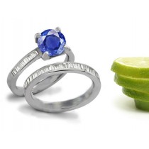 Betrothal & Ecclesiastical Jewelry: Gold Ring With Gem Form Channel Set Sapphire & Diamond in Tradional 14k White