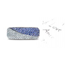 Micropavee Blue Sapphire & Diamond Special Design Open Work Bubble Band