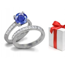 Astonishing Beautiful Jewelry: *14k White Gold Ladies Ring With Channel Set Round Fine Sapphire & Diamond Sizes 5,6,7