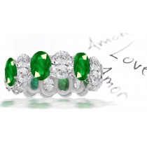 Forest Green Vibrant Green Oval Cut Diamond & Oval Emerald Eternity Ring