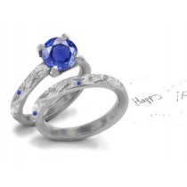 Regal Gems: Star Burnish Set Filigree German Cut Deep Blue Saphire Tiffany Style Diamond Ring in 14k White Gold & Silver