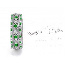 Breathtaking: Sparkling " "Innovative" Emerald & Diamond Eternity Band