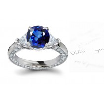 A Pretty Legend: Very Daintily Fashioned 3 Stone Blue Sapphire & With Trillion Diamond Accents 14k Ring Created1.33ct