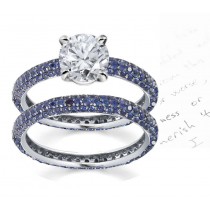 Her Noble Sapphire Stories: Peculiar French Pave' Sapphire Collection Diamond Ring in 14k White Gold, 925 Silver, Platinum