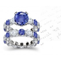 Most Appropriate Choice For: Ingenious Shared Prong Set Deep Blue Round Sapphire & Diamonds Ring in 14k White Gold Platinum