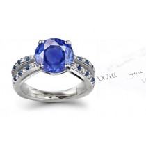 Popular For Hundreds of Years Famed Split Shank Fine Blue Sapphire With Round & Channel Diamonds Ring Set White Gold