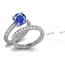 Heavenly Sapphires: Export Quality Set Round Blue Sapphire Modern Style Channel Diamonds Ring in 14k White Gold for Sale!