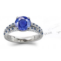 Captivating Designs: Old Split Shank Rich Decorated Fine Blue Sapphire Ring Overlay Diamond Accents in 14k White Gold 1ct