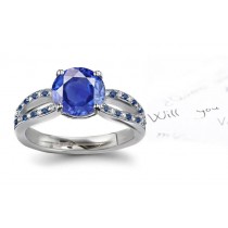 Finest & Choicest: Sought After Split Shank Fine Sapphire & Pure White Women's Diamond Modern Ring in 14k White Gold
