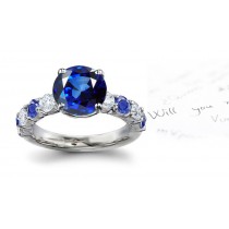 Designates Beauty: A Special & Traditional 7 Stone Blazing Clarity Sapphires & Diamonds Ring Created in 14k White Gold