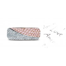 5 mm Wide Sliced in Two Wavy Halves with Metal Micropavee Encrusted White & Pink Diamonds