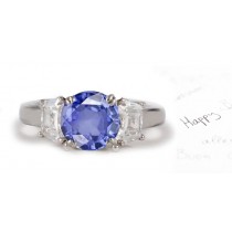 Royal Duke Collection: Export Favorite Fine Blue Blue Sapphire Trapezoid-Cut Diamond Ring Set in 14k White Gold & Platinum