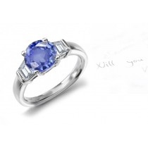 The Moving Light: Brilliant Fine Clean Pure Rare Blue Sapphire Trapezoid-Cut Diamond Ring in 14k White Gold, 925 Silver