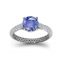 7000 Years of Jewelry: Fine French Pave' Blue Sapphire & Diamond Ring in 14k White Gold, or Sterling 925 Silver or Platinum