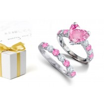 18K WHITE GOLD GENUINE 3 - STONE PINK SAPPHIRE & WHITE TOPAZ OR DIAMOND SILVER WHITE RING SIZE - 7