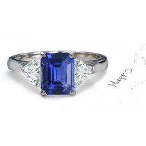 Birth & Alternate Stones: Top 3 Stone Heart Diamond & Emerald Cut 2 Side Stones Fine Blue Sapphire Ring in Gold Size 6