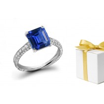 Kansas City Birth-Stones: Art Deco Octogon Fine Blue Sapphire & Diamond Micropave Ring in 14k White, Yellow Gold Save