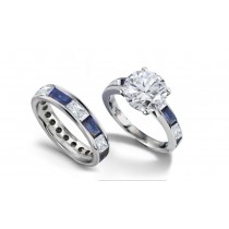 Speak of Many Levels: Channel Set 1ct Fine Blue Round Sapphire Diamond Ring in 14k White Gold & Platinum Ladies Sizes 5 6 7 8