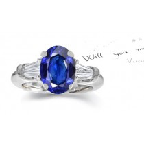 Real Classics: 3 Stone Oval Should Be Now 2 Side Stones Fine Blue Sapphire & Baguette Diamond Ring Start $3000