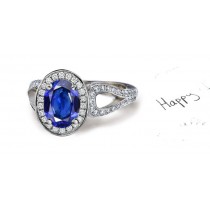 The Perfect Gift: Babylonia Art Deco Oval Sapphire Diamond Halo Ring Split Shank Ring