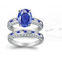 Fire of Brilliance: Signature Oval Sapphire atop Diamond Channel Set Ring & Band
