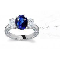 Great Selection: Stylistic Top 3 Stone Oval Cut 2 Side Stones Sapphire Diamond Ring Free