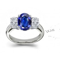 Real Classical Visions: 3 Stone Oval Sapphire and Oval Diamond Lightening Ring in 14k White, Yellow Gold Size 3 – 8