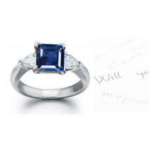 Celestial Sapphires: 3 Stone Pear Shape Sapphire Princess Cut Diamond Ring in 14k Gold