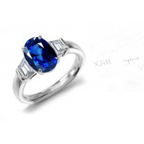 Popular Ornaments: 18k 3 Stone Translucent Oval Fine Blue Sapphire & Shield Cut Diamond Created Ring Size 3 - 6 Emerald