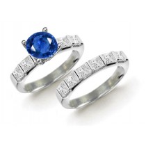 Relator of The Story: 5 Stone Fine Blue Sapphire & Emerald-Cut Diamond Ring in 14k White Gold 1-5 Diamond Carat Weight