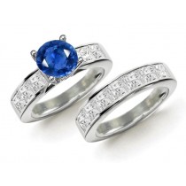 Gem Dealers Favorite: 5 Stone Rare Deep Sapphire & Princess-Cut Diamond Ring in 14k White Gold & Platinum Carat Weight