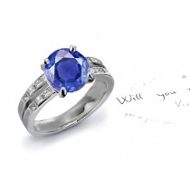 Victory-Stones: SZ 7 Greatly Appreciated Channel Set Fine Blue Sapphire Ring With 0.38 ct Diamonds in 14k White Gold