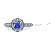 Great Variety of Sapphires: Antique Pave' Set Deep Blue Sapphire Ring With Diamonds in 14k White Gold & Platinum
